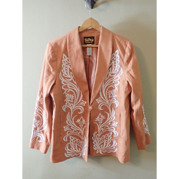 Bob Mackie Southwestern Orange Embroidered Medium Textured Blazer Art - Picture 1 of 10